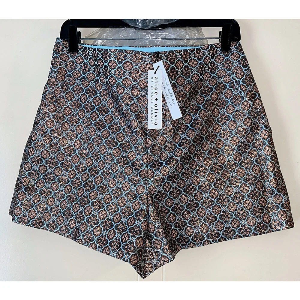 Alice + Olivia Cady Floral High Waist Wide Waistband Metallic Shorts